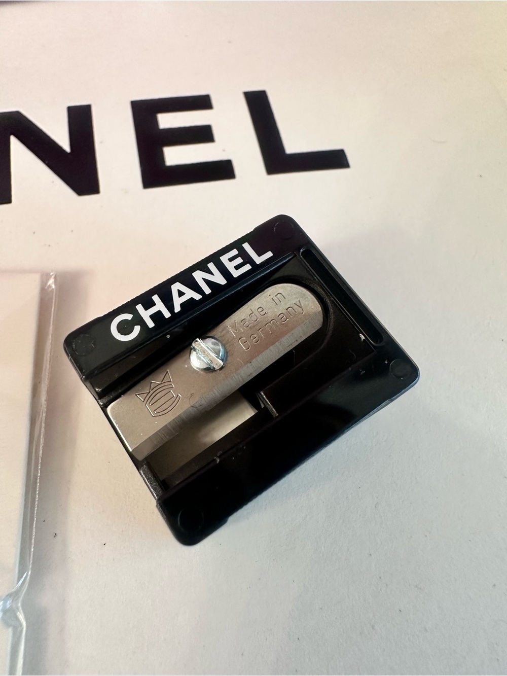 CHANEL Black Cosmetic Pencil Sharpener with Silver Blade